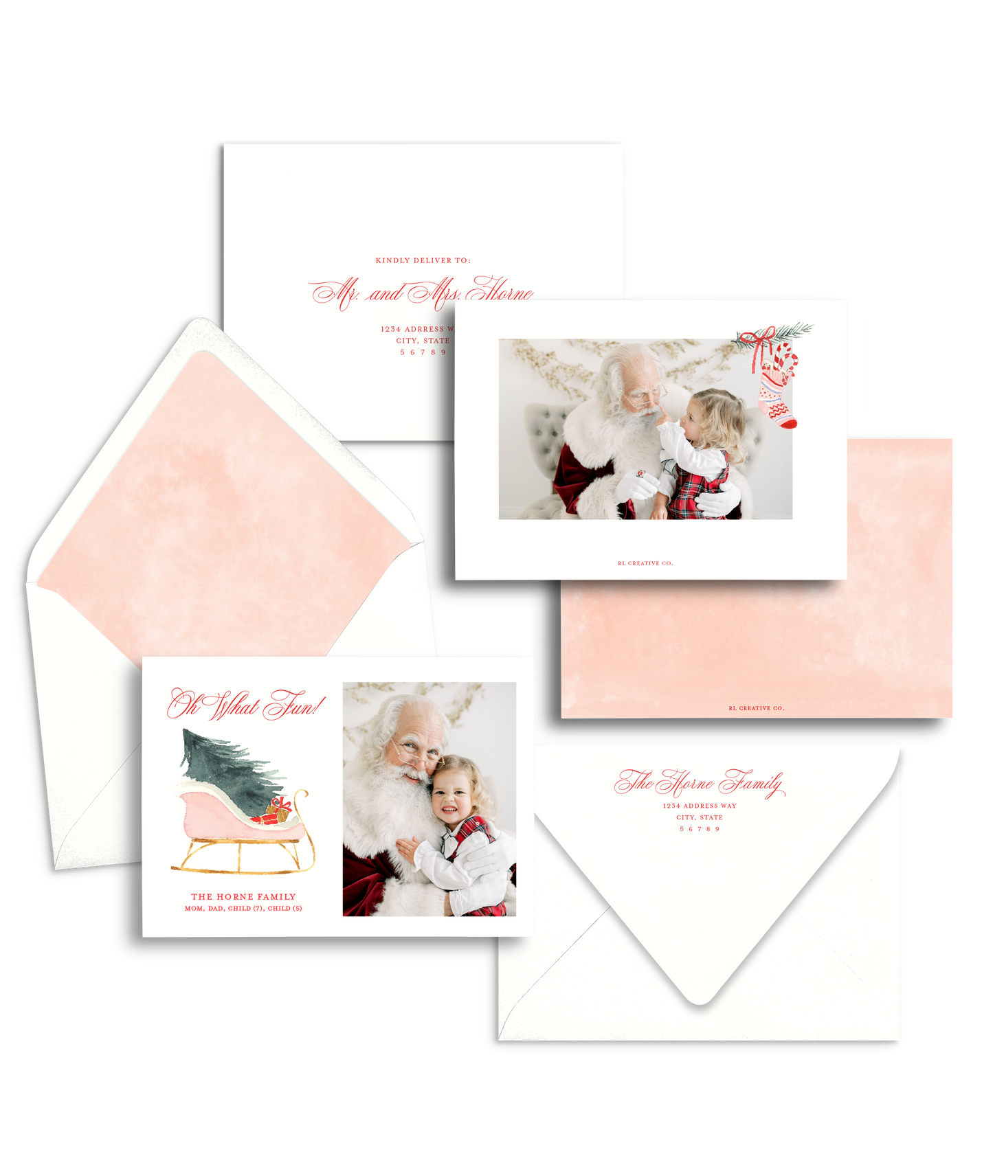 Santa's Pink Sleigh Christmas Card