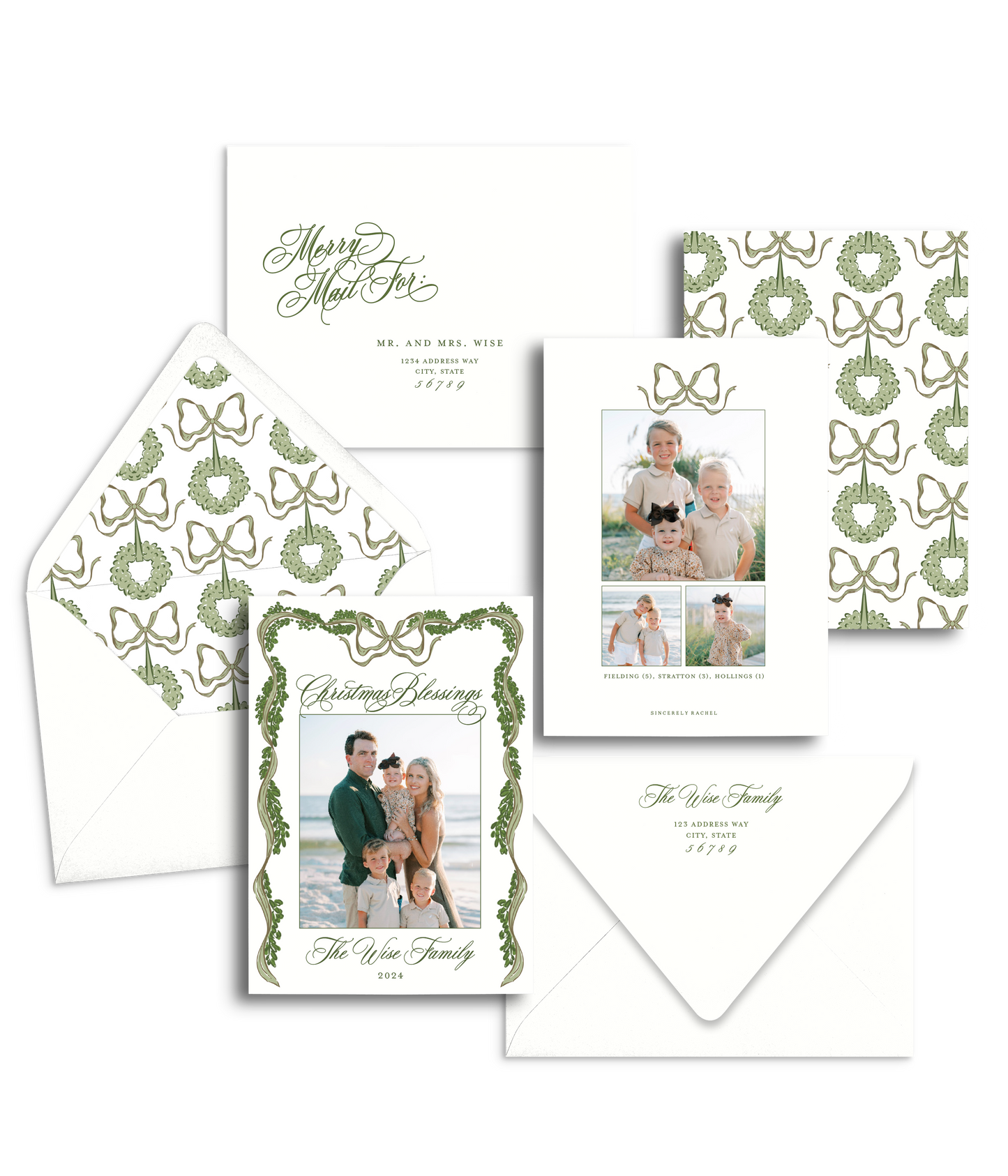 Green Bow Christmas Card