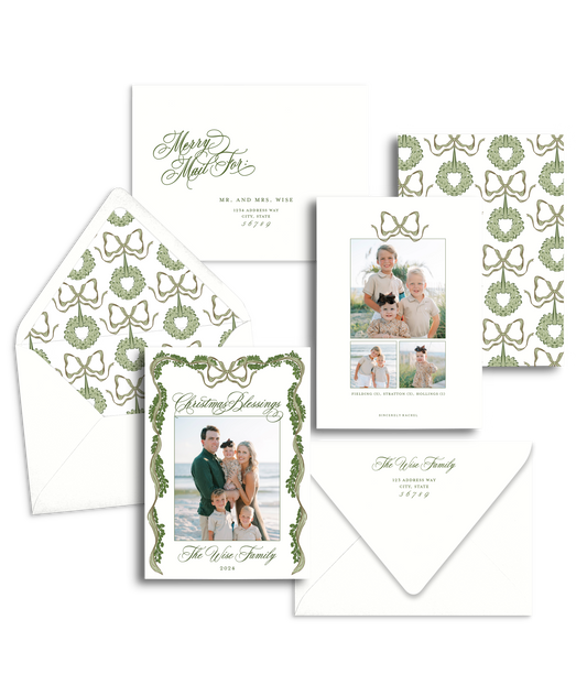 Green Bow Christmas Card
